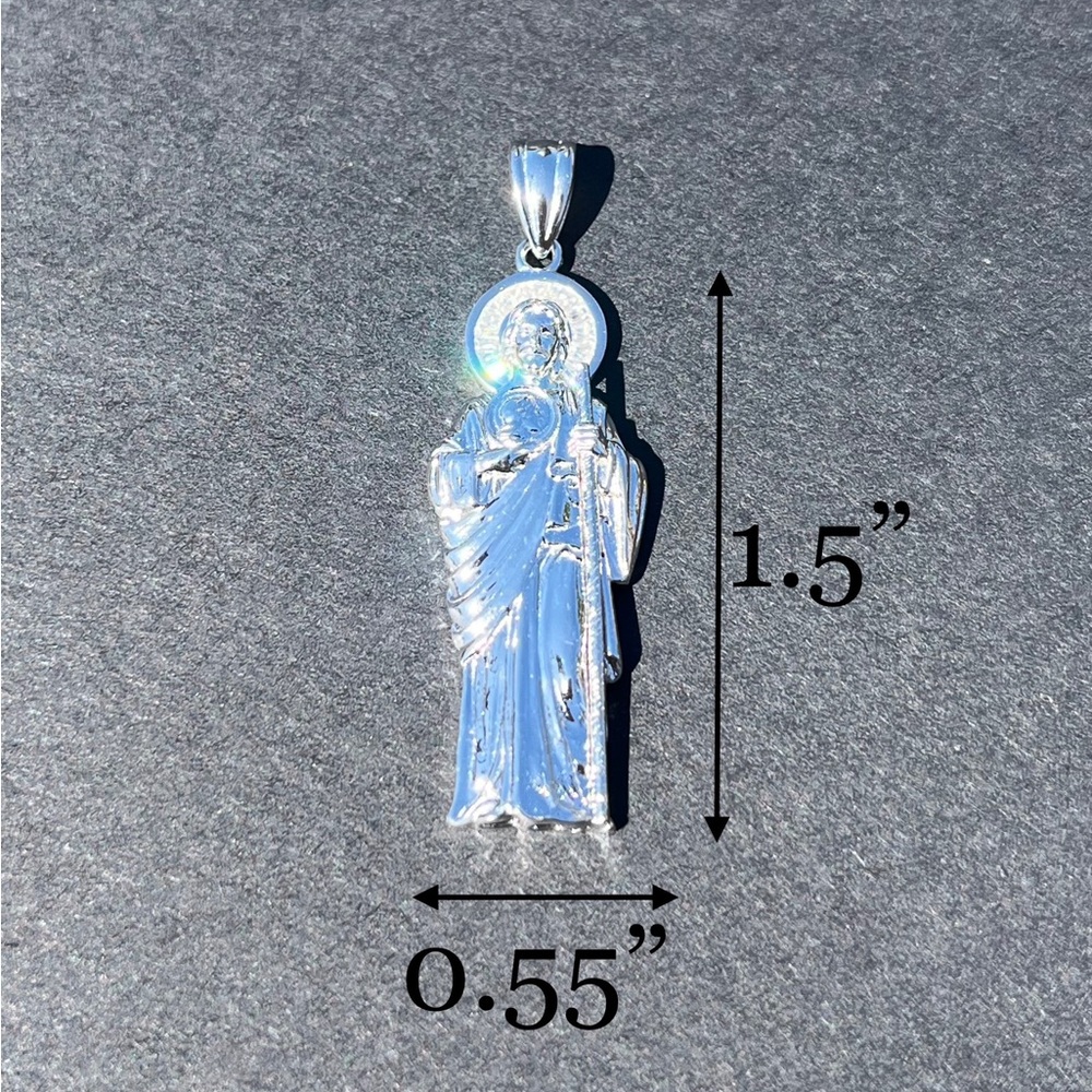 925 Sterling Silver Rope Chain 22” w St Jude Pendant / San Judas Dije Con Cadena - Picture 5 of 7